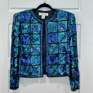 Vintage Sequin 80’s Jacket Niteline by Della Roufogali 100% Silk Size 8